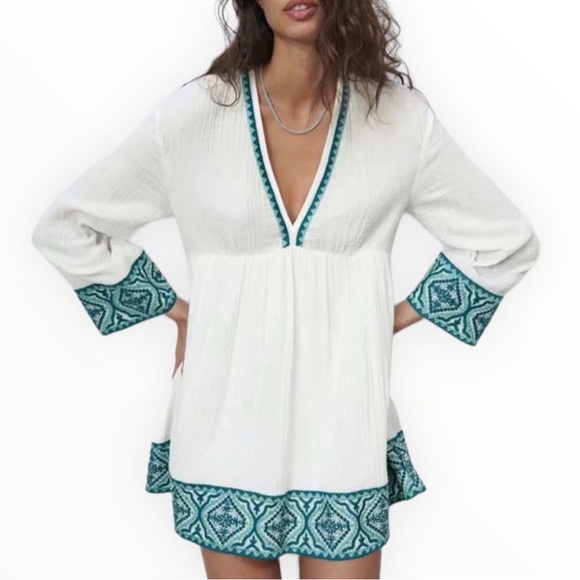 Zara mini dress tunic resort with embroidery size small - Picture 1 of 6